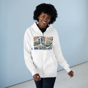 The Great Wave Off Nubble Lighthouse York Maine Hokusai Inspired Zipper Hoodie